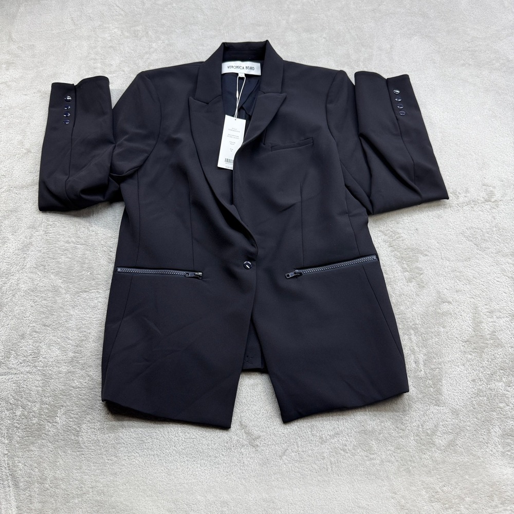 Veronica Beard Scuba Jacket Blazer Women's 12 Navy Quiet Luxury High End Office